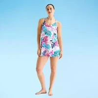 Sonnet Shores Womens Tropical Leaf Swim Dress