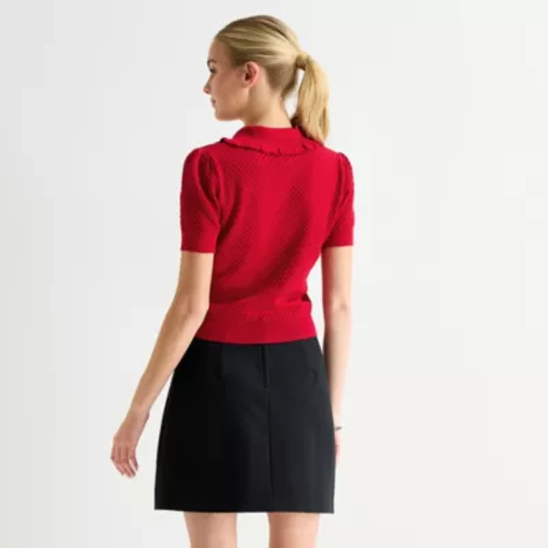 by&by Juniors Womens Short Sleeve Polo Sweater