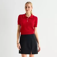 by&by Juniors Womens Short Sleeve Polo Sweater