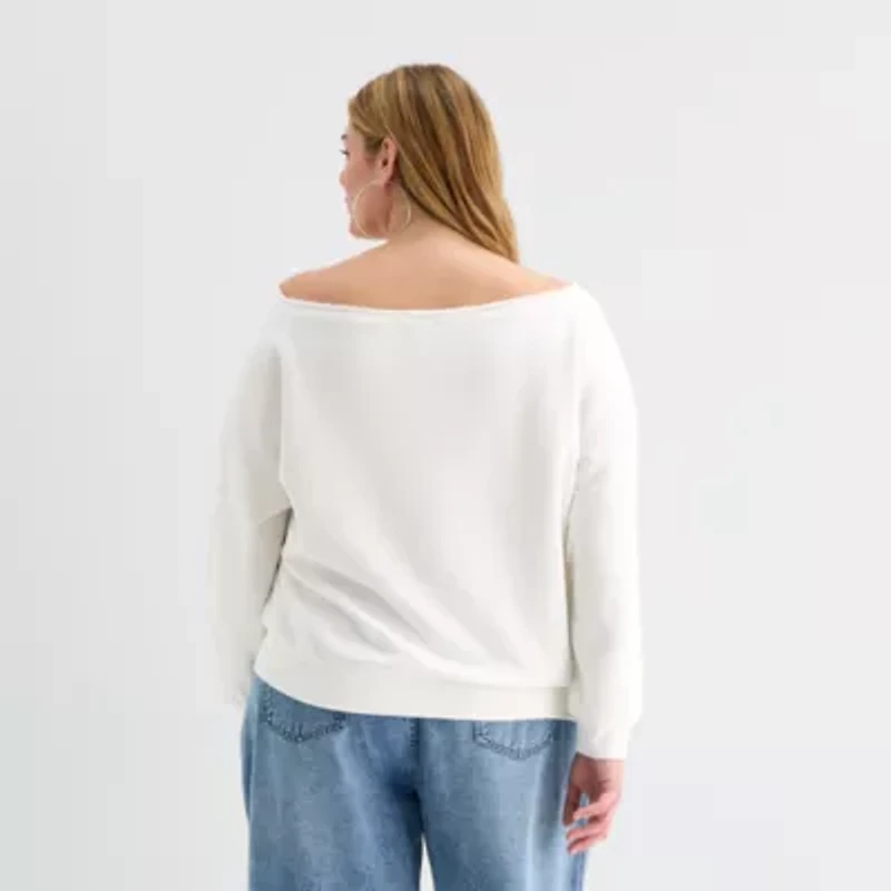 Forever 21 Womens Juniors Plus Boat Neck Long Sleeve Sweatshirt