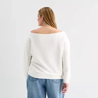 Forever 21 Womens Juniors Plus Boat Neck Long Sleeve Sweatshirt