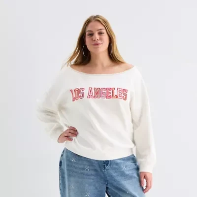 Forever 21 Womens Juniors Plus Boat Neck Long Sleeve Sweatshirt