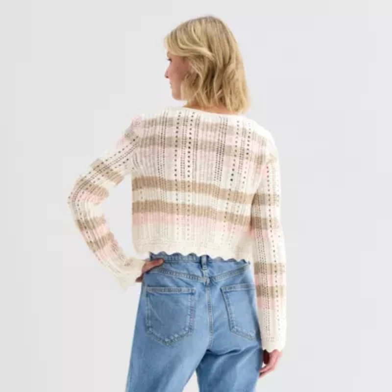 Arizona Womens Square Neck Long Sleeve Layered Sweater Juniors