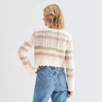 Arizona Womens Square Neck Long Sleeve Layered Sweater Juniors