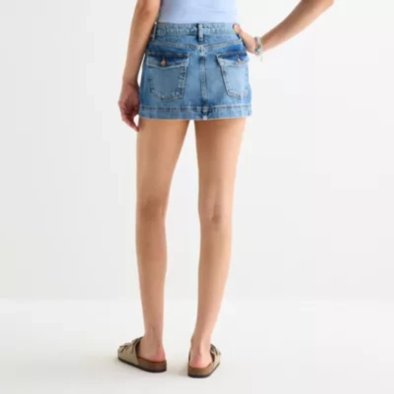Arizona Womens Juniors Mid Rise Midi Denim Skirt