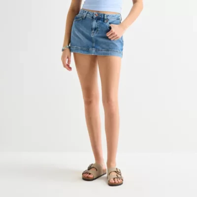 Arizona Womens Juniors Mid Rise Midi Denim Skirt