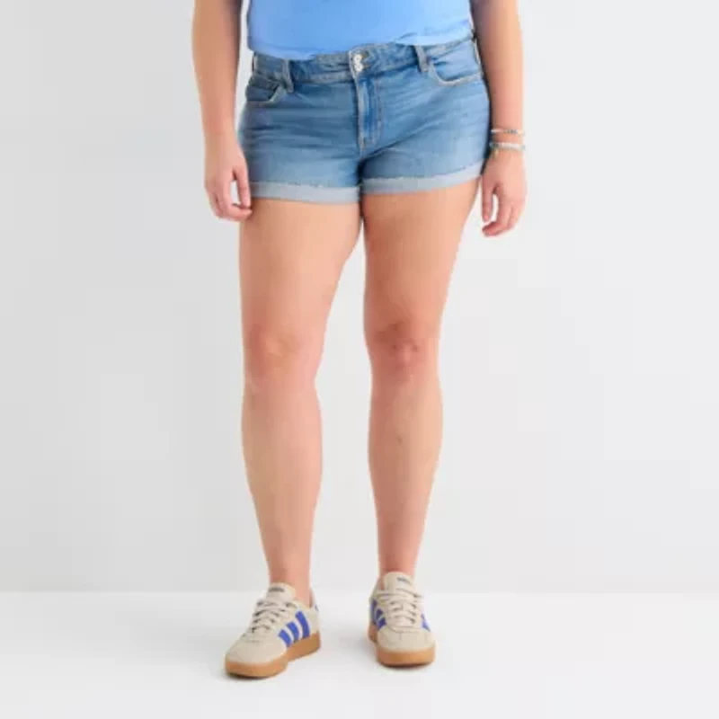 Arizona Womens Low Rise Juniors Plus Denim Short