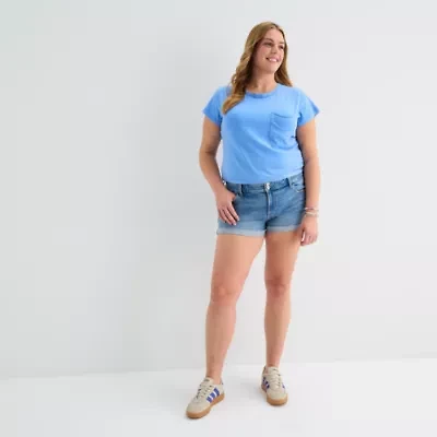 Arizona Womens Low Rise Juniors Plus Denim Short