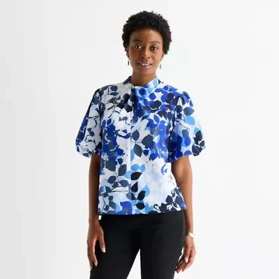 Liz Claiborne Womens Keyhole Neck Short Sleeve Blouse