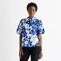 Liz Claiborne Womens Keyhole Neck Short Sleeve Blouse