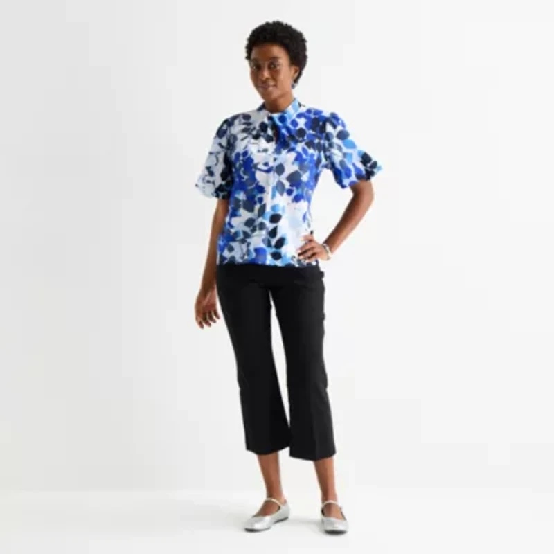 Liz Claiborne Womens Keyhole Neck Short Sleeve Blouse