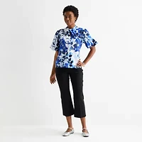 Liz Claiborne Womens Keyhole Neck Short Sleeve Blouse