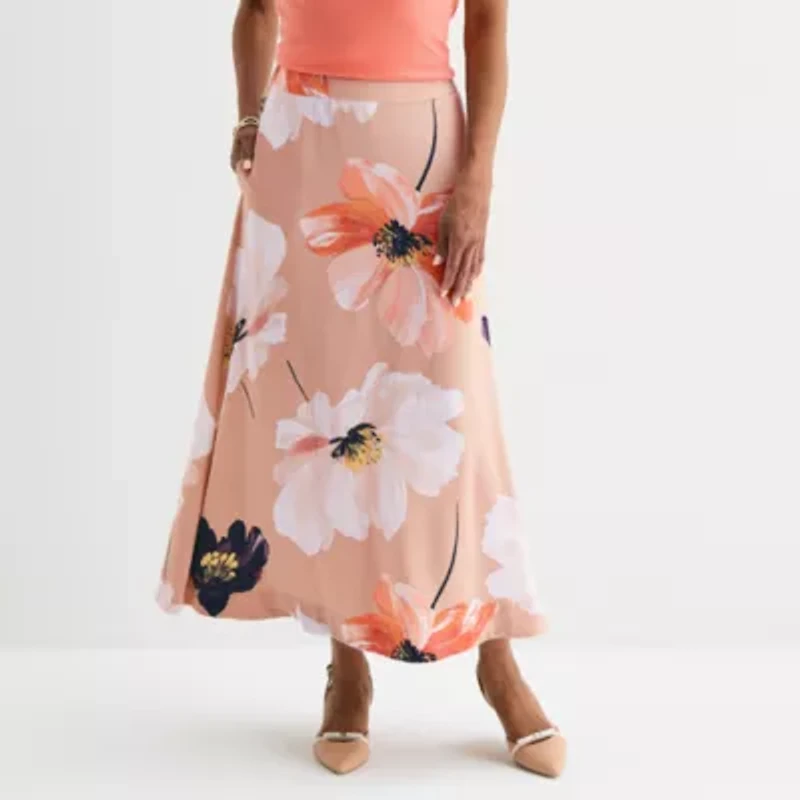 Liz Claiborne Womens Mid Rise Midi Full Skirt