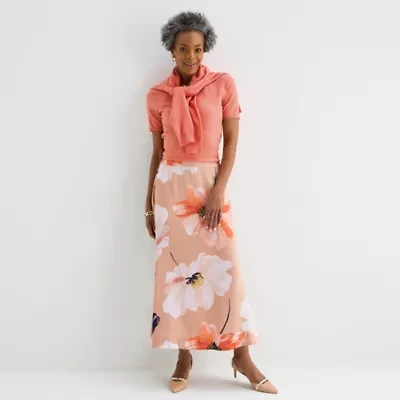 Liz Claiborne Womens Mid Rise Midi Full Skirt