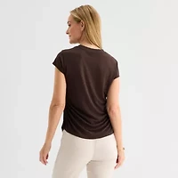 Liz Claiborne Ruched Womens Crew Neck Short Sleeve Blouse