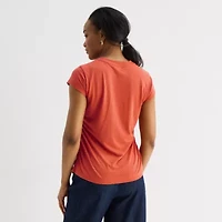 Liz Claiborne Ruched Womens Crew Neck Short Sleeve Blouse