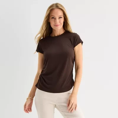 Liz Claiborne Ruched Womens Crew Neck Short Sleeve Blouse