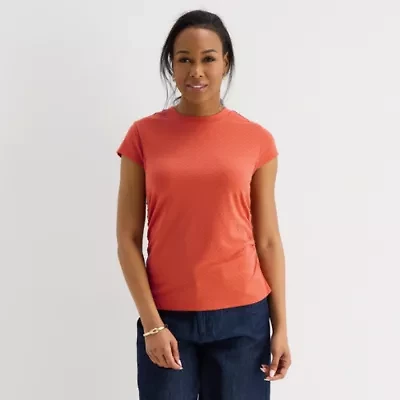 Liz Claiborne Ruched Womens Crew Neck Short Sleeve Blouse