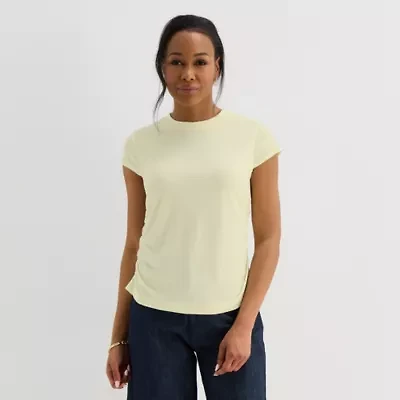 Liz Claiborne Ruched Womens Crew Neck Short Sleeve Blouse