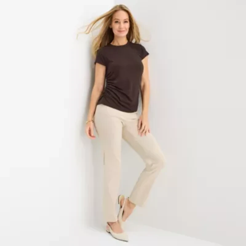 Liz Claiborne Ruched Womens Crew Neck Short Sleeve Blouse