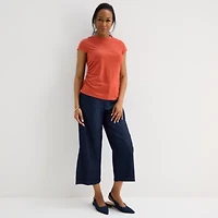 Liz Claiborne Ruched Womens Crew Neck Short Sleeve Blouse