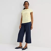 Liz Claiborne Ruched Womens Crew Neck Short Sleeve Blouse