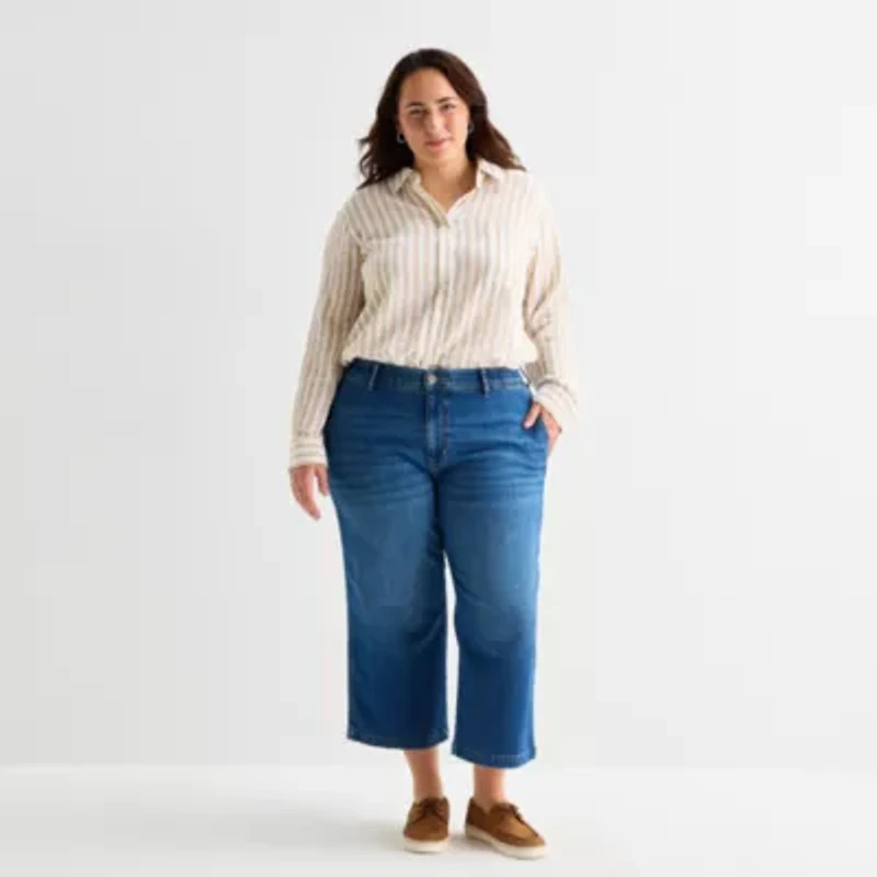 St. John's Bay Womens Plus High Rise Wide Leg Jean
