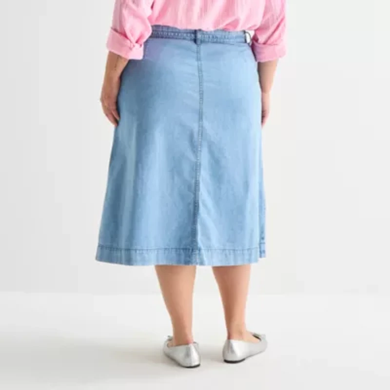 St. John's Bay Womens Plus High Rise Midi A-Line Skirt