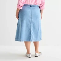 St. John's Bay Womens Plus High Rise Midi A-Line Skirt