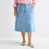 St. John's Bay Womens Plus High Rise Midi A-Line Skirt