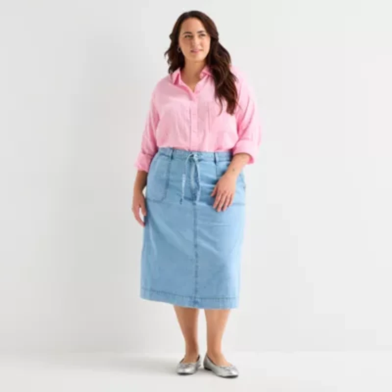 St. John's Bay Womens Plus High Rise Midi A-Line Skirt