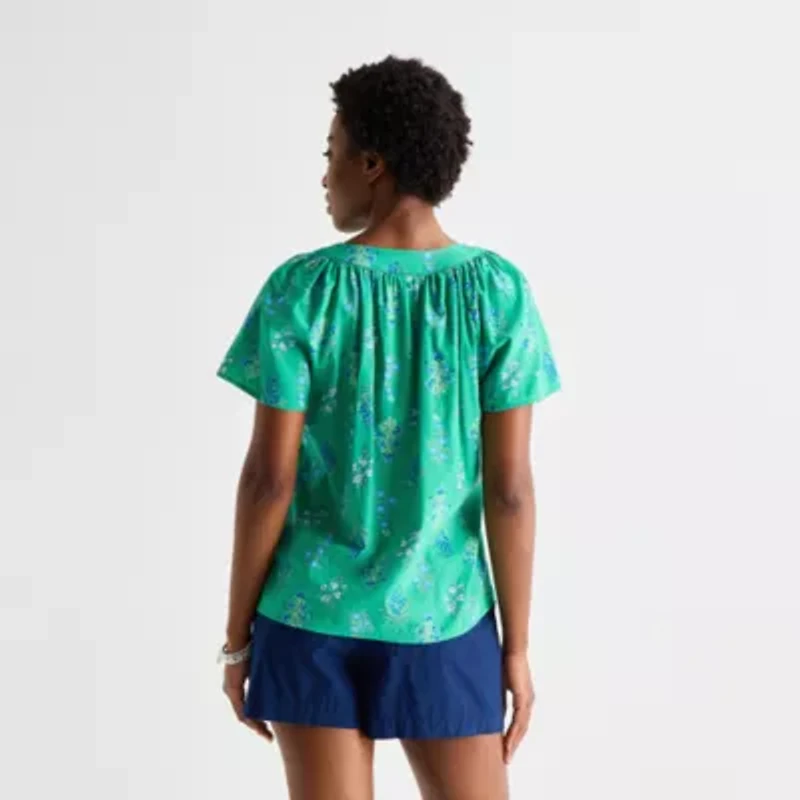 St. John's Bay Womens V Neck Short Sleeve Blouse