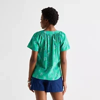 St. John's Bay Womens V Neck Short Sleeve Blouse