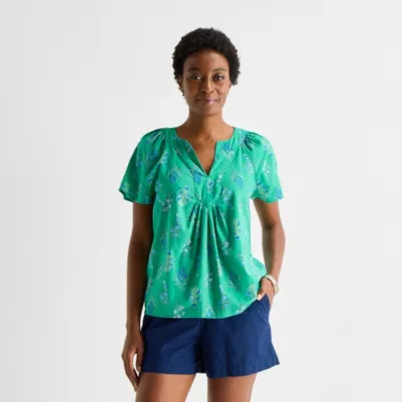 St. John's Bay Womens V Neck Short Sleeve Blouse