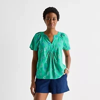 St. John's Bay Womens V Neck Short Sleeve Blouse