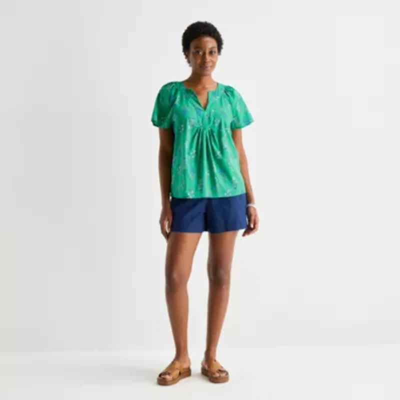 St. John's Bay Womens V Neck Short Sleeve Blouse