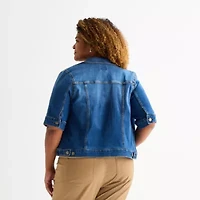 St. John's Bay Womens Plus Denim Lightweight Jacket