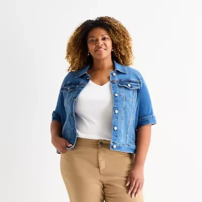 St. John's Bay Womens Plus Denim Lightweight Jacket