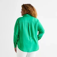 St. John's Bay Womens Plus Long Sleeve Relaxed Fit Button-Down Shirt