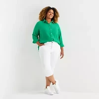 St. John's Bay Womens Plus Long Sleeve Relaxed Fit Button-Down Shirt