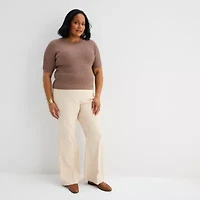 Liz Claiborne Plus Womens Scallop Neck Elbow Sleeve Pullover Sweater