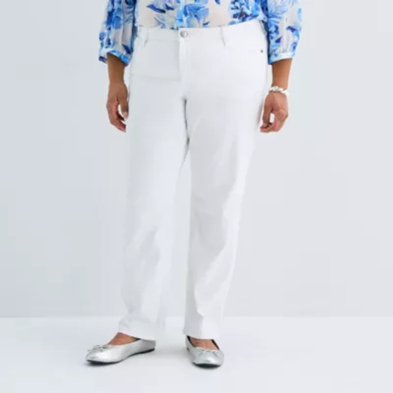 Liz Claiborne Womens Plus High Rise Straight Leg Jean