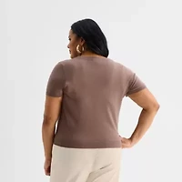 Liz Claiborne Plus Womens Crew Neck Pullover Sweater