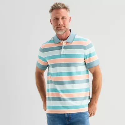 St. John's Bay Essential Striped Oxford Mens Classic Fit Short Sleeve Polo Shirt