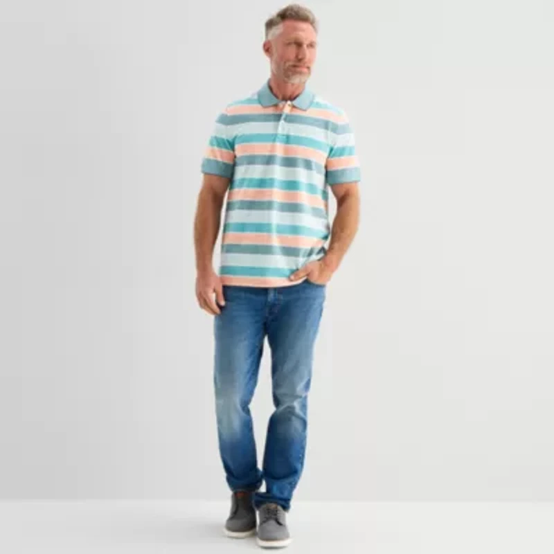St. John's Bay Essential Striped Oxford Mens Classic Fit Short Sleeve Polo Shirt