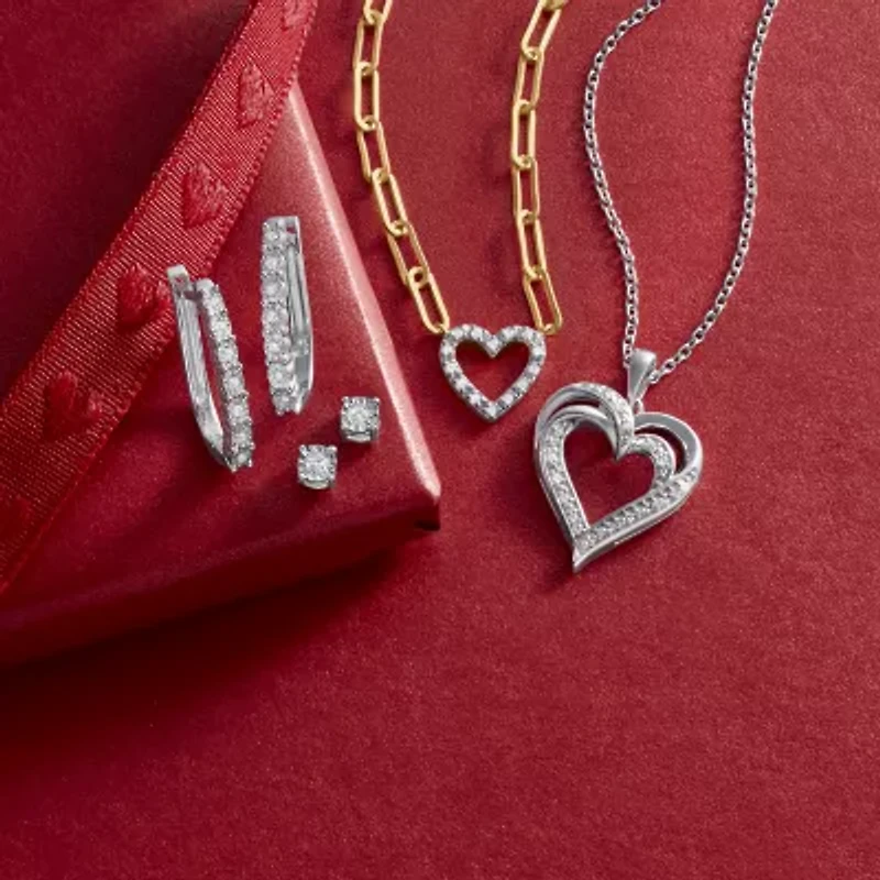 Yes Please! (G-H / I1-I2) Womens Diamond Accent Lab Grown White Diamond Accent 14K Gold Over Silver Sterling Silver Heart Paperclip 18 Inch Pendant Necklace