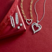 Yes Please! (G-H / I1-I2) Womens Diamond Accent Lab Grown White Diamond Accent 14K Gold Over Silver Sterling Silver Heart Paperclip 18 Inch Pendant Necklace