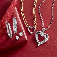 Yes Please! (G-H / I1-I2) Womens Diamond Accent Lab Grown White Diamond Accent 14K Gold Over Silver Heart Charm Bracelet