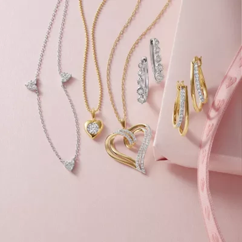 Yes, Please!, (G/Si1-Si2) Womens 1/4 CT. T.W. Lab Grown White Diamond 14K Gold Over Silver Heart 18 Inch Pendant Necklace