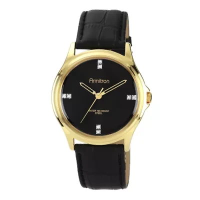Armitron® Mens Crystal-Accent Black Leather Strap Watch